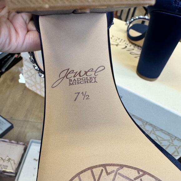 Jewel by Badgley Mischka Odessa Crystal Adorned Block Heel Navy Blue - Picture 5 of 5